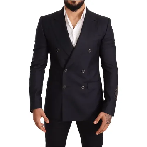 Blazers, male, , Size: M Navy Slim Fit Sicilia Blazer - Dolce & Gabbana - Modalova