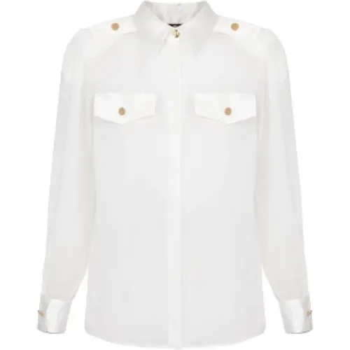 Elegant Georgette Shirt with Gold Buttons , female, Sizes: S, XS - Elisabetta Franchi - Modalova