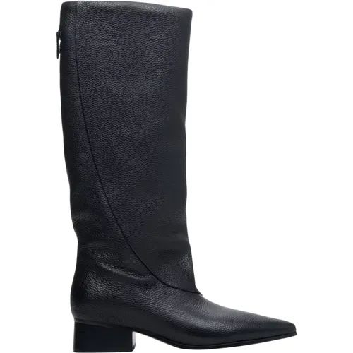 Schwarze Damen Weitschaftstiefel aus Echtem Leder Er00113579 - Estro - Modalova