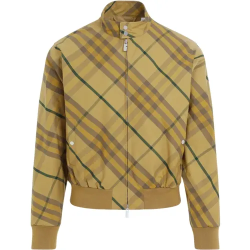 Bomber Jackets, male, , Size: M Cotton Bomber Jacket Check Pattern - Burberry - Modalova