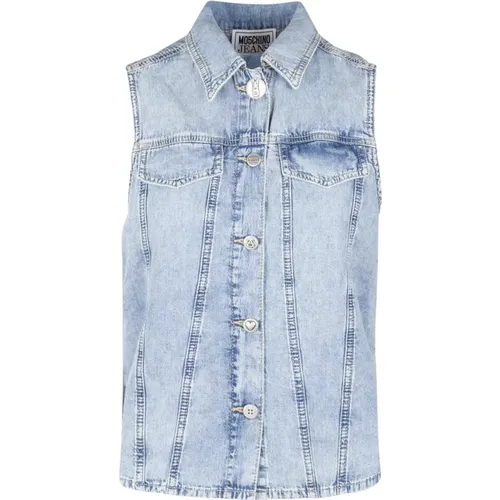 Vests, female, , Size: M Denim Sleeveless Shirt with Unique Buttons - Moschino - Modalova