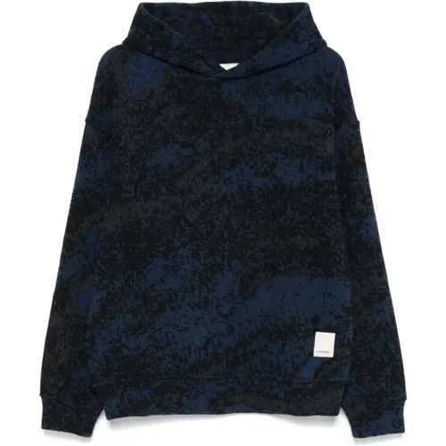 Hoodies, male, , Size: S Knitted Hooded Sweater Navy Blue - Emporio Armani - Modalova