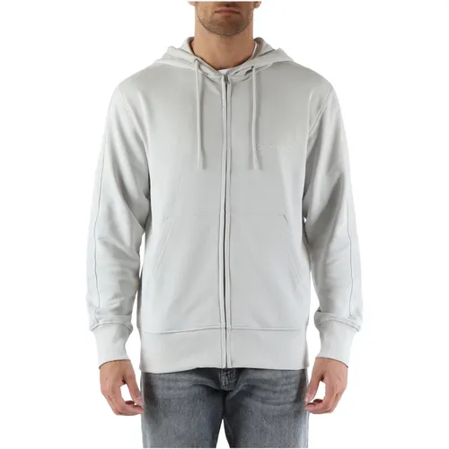 Hooded zip-up cotton sweatshirt , male, Sizes: 2XL, L, S, M - Calvin Klein Jeans - Modalova