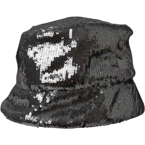 Hats, male, , Size: 60 CM Silver Sequined Nylon Bucket Hat - Dolce & Gabbana - Modalova