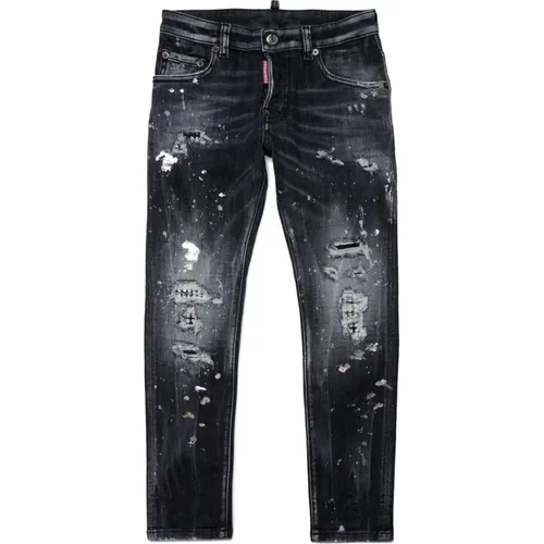 Kinder Distressed Jeans Klassisches Design,Schwarze Skinny Jeans mit Strasssteinen - Skater - Dsquared2 - Modalova