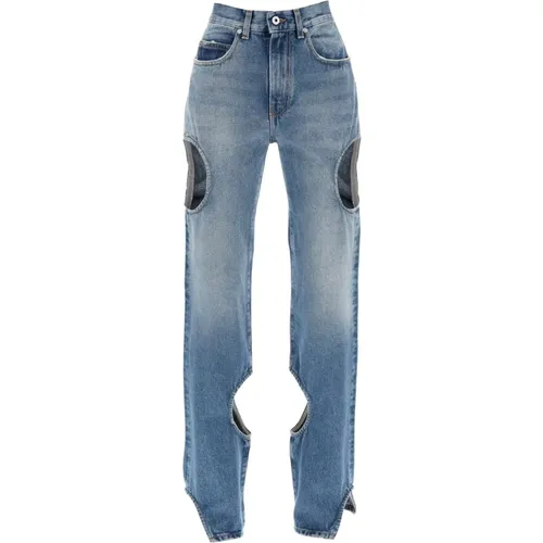 Meteor Cut Out Straight Jeans - Off White - Modalova