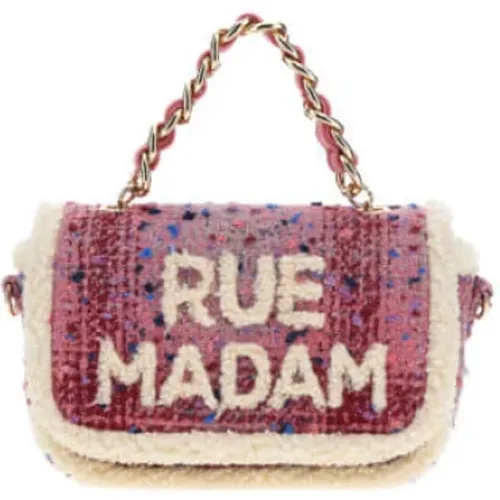 Tweed Shoulder Bag with Eco-Friendly Sheepskin Trim , female, Sizes: ONE SIZE - Rue Madam - Modalova