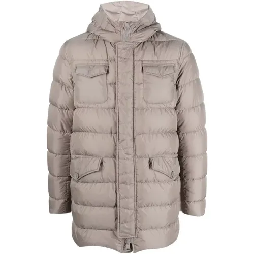 Down Jackets, male, , Size: 2XS Light Grey Padded Coat with Quilted Hood - Herno - Modalova