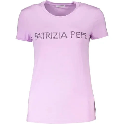 Short Sleeve Crew Neck Top with Rhinestone Application & Logo Detail , female, Sizes: M, XS, S, L - PATRIZIA PEPE - Modalova