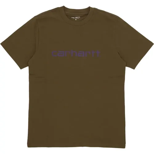 T-Shirts, male, , Size: XL Script Tee Highland/cassis Short Sleeve T-shirt - Carhartt WIP - Modalova