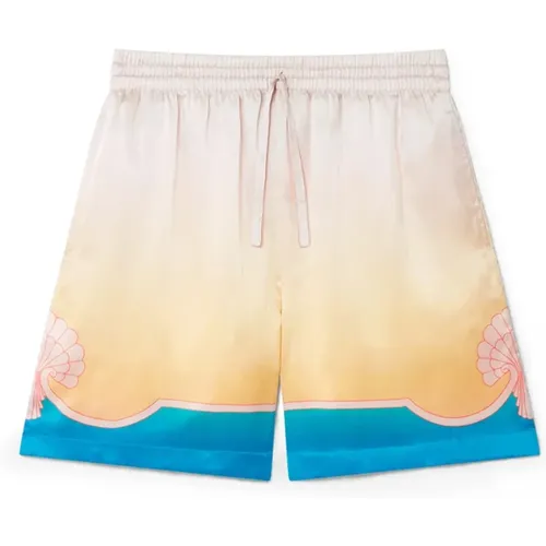 Shell Artwork Silk Shorts MultiColour , male, Sizes: M, XL, L, S - Casablanca - Modalova