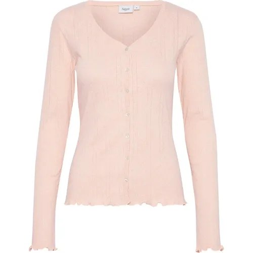 Long-sleeved Cardigan Top & T-Shirt Sepia Rose Melange , female, Sizes: 2XL, XL, S, L, M - Saint Tropez - Modalova