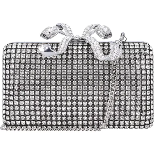 Clutches, female, , Size: ONE SIZE Crystal Box Clutch Silver Handbag - Self Portrait - Modalova