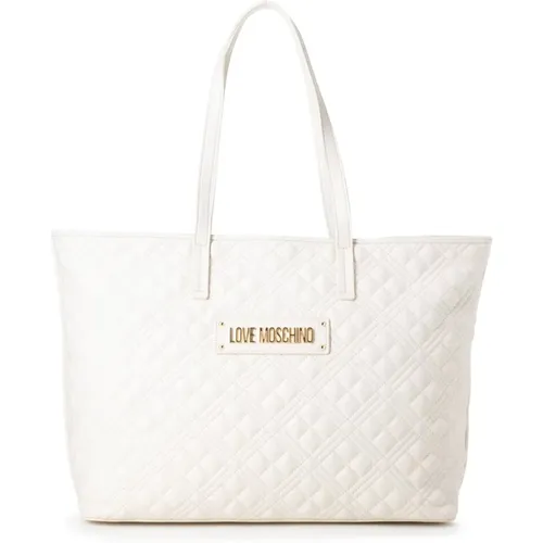 Quilted Shopping Bag with Gold Logo , female, Sizes: ONE SIZE - Love Moschino - Modalova