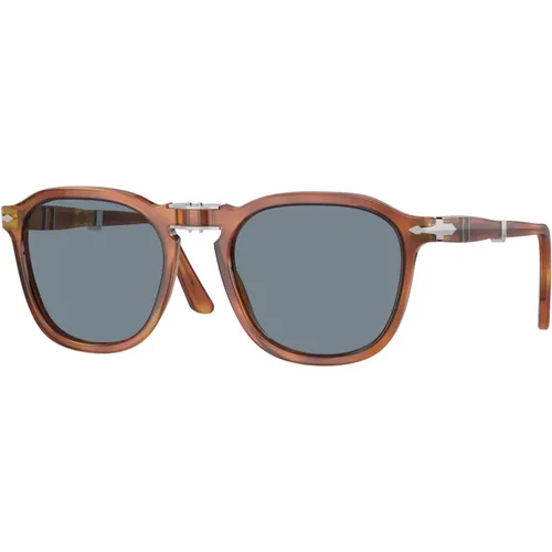 Folding Sunglasses Blue Lenses Terra di Siena , unisex, Sizes: 54 MM - Persol - Modalova