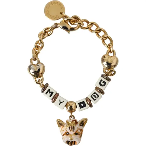 Bracelets, unisex, , Size: ONE SIZE Charm Bracelet with Enamel Dog Face - Dolce & Gabbana - Modalova