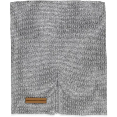 Winter Scarves, male, , Size: ONE SIZE Cashmere Neck Warmer Ribbed Pattern Leather Patch - Ermenegildo Zegna - Modalova