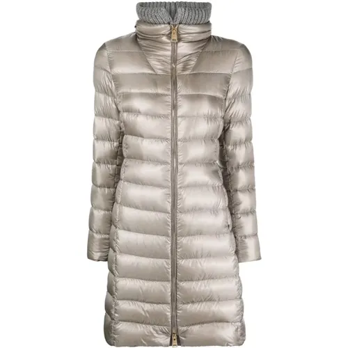 Light Grey Padded Coat with Knitted Collar , female, Sizes: XS, M - Herno - Modalova