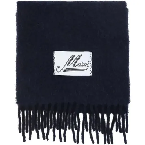 Scarves, male, , Size: ONE SIZE Embroidered Logo Alpaca Wool Scarf - Marni - Modalova