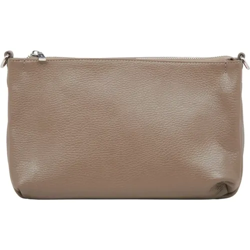 Damen Dunkelbeige Leder Crossbody Tasche Er00115560 - Estro - Modalova