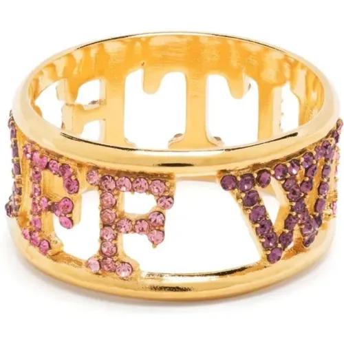 Gold Logo Pavé Crystal Ring , female, Sizes: 56 MM - Off White - Modalova