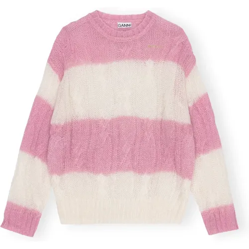 Striped Mohair Cable Knit Sweater , female, Sizes: 2XS/XS - Ganni - Modalova