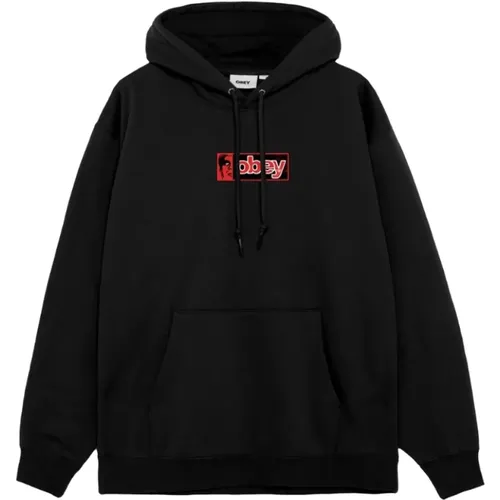 Hoodies, male, , Size: S Cotton Hoodie with Front Logo Pocket - Obey - Modalova