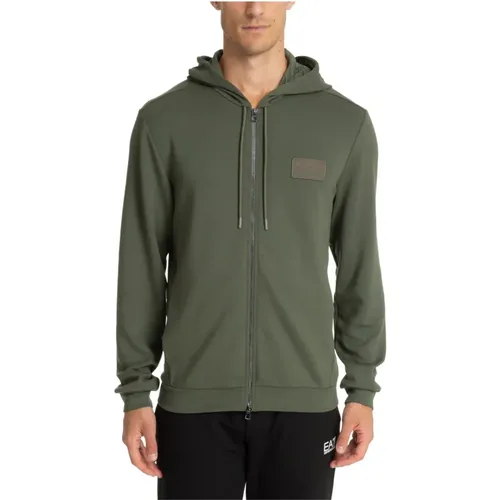 Zip-throughs, male, , Size: M Zip Hoodie with Logo Embroideries - Emporio Armani EA7 - Modalova