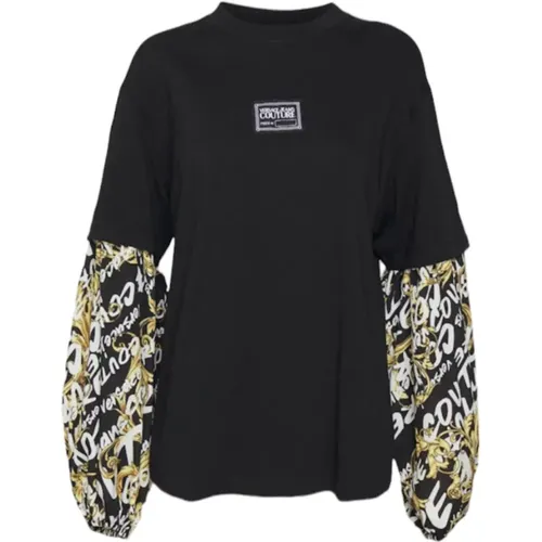 Schwarzes Barockdruck Langarm T-Shirt für Damen , Damen, Größe: XS - Versace Jeans Couture - Modalova