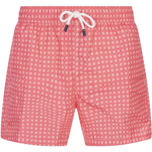 Red Swim Shorts with Micro Flower Pattern , male, Sizes: 2XL - Fedeli - Modalova