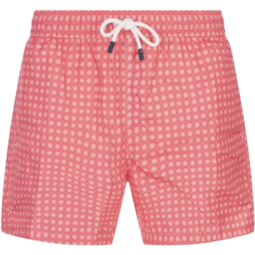 Red Swim Shorts with Micro Flower Pattern , male, Sizes: L, 2XL, M, XL - Fedeli - Modalova