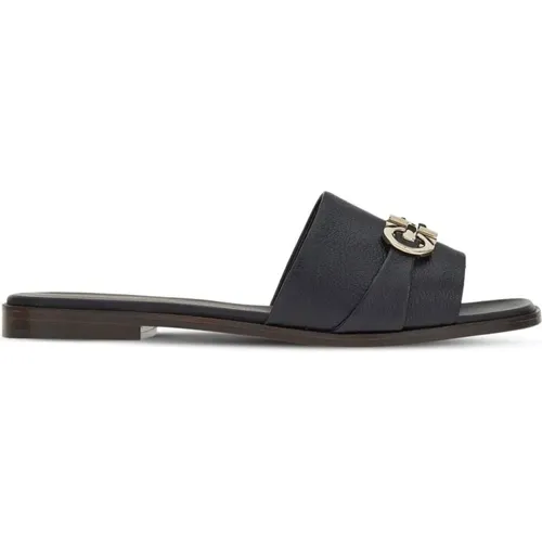 Schwarze Leder Logo Plaque Sandalen , Damen, Größe: 36 1/2 EU - Salvatore Ferragamo - Modalova