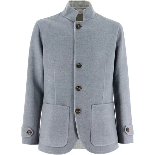 Blazers, male, , Size: L Wool Single-Breasted Mandarin Collar Jacket - Eleventy - Modalova