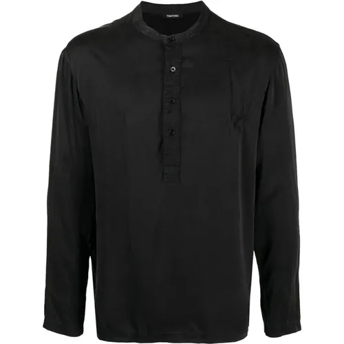 Long Sleeve Tops, male, , Size: L Silk Henley Loungewear Shirt - Tom Ford - Modalova