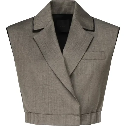 Vests, female, , Size: L Beige Sleeveless Jacket with Raw Cut - pinko - Modalova