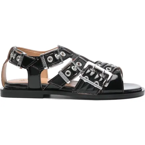 Flat Sandals, female, , Size: 10 US Buckle Sandals Uncaged Design - Ganni - Modalova