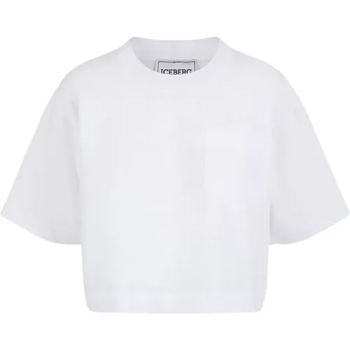 Weißes T-Shirt mit gesticktem Logo , Damen, Größe: XL - Iceberg - Modalova