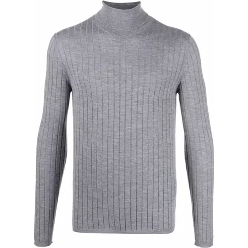 Turtlenecks, male, , Size: M Grey Ribbed Cashmere Turtleneck - Prada - Modalova