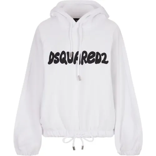 Relaxed Fit Cotton Hoodie with Logo Print , female, Sizes: XS - Dsquared2 - Modalova