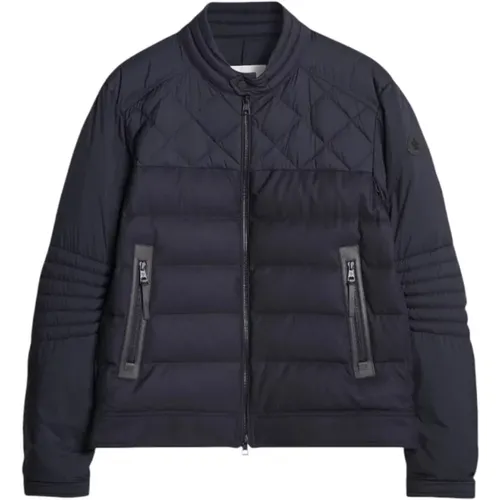 Winter Jackets, male, , Size: 3XL Black Navy Biker Jacket with Leather Details - Moncler - Modalova