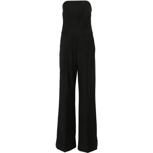 Schwarzer Nadelstreifen-Jumpsuit mit Bustier-Ausschnitt - Andamane - Modalova