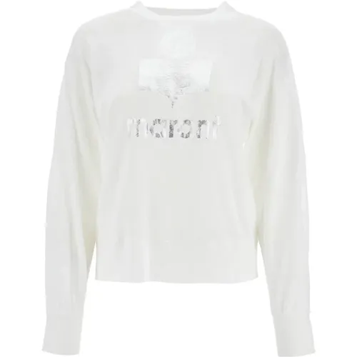 Metallic Logo Print Langarm T-Shirt , Damen, Größe: L - Isabel Marant Étoile - Modalova