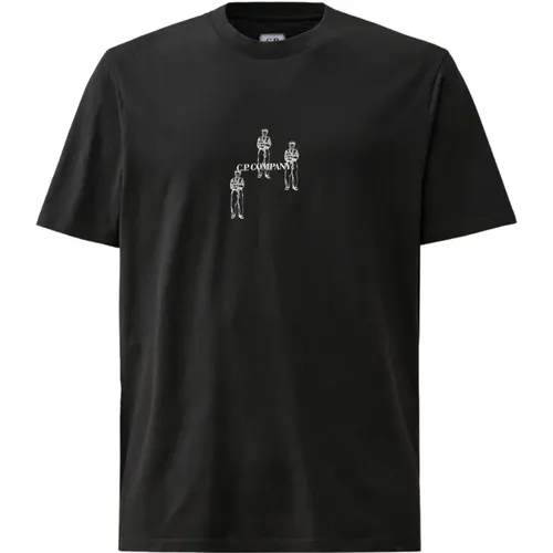 Schwarzes Baumwoll Regular Fit T-Shirt - C.P. Company - Modalova