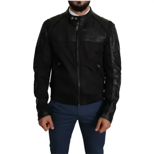 Bomber Jackets, male, , Size: M Blackylon Full Zip Men Bomber Jacket - Dolce & Gabbana - Modalova