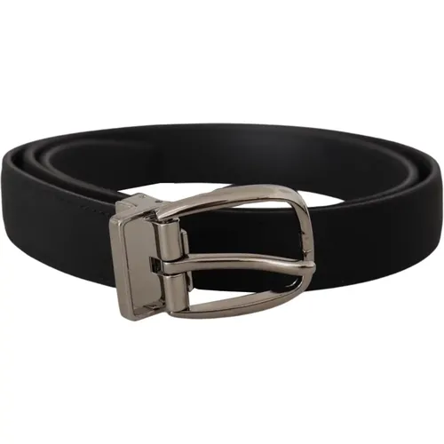 Belts, male, , Size: 110 CM Leather Belt with Silver Logo Buckle - Dolce & Gabbana - Modalova