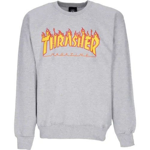 Sweatshirts, unisex, , Size: M Flame Crewneck Sweatshirt Light Steel/Yellow - Thrasher - Modalova