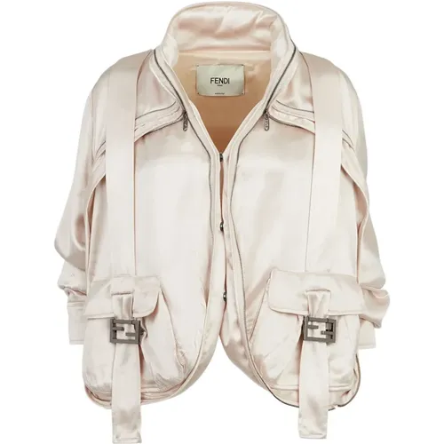 Oversize Jacket with High Collar and Baguette Pockets , female, Sizes: XS - Fendi - Modalova