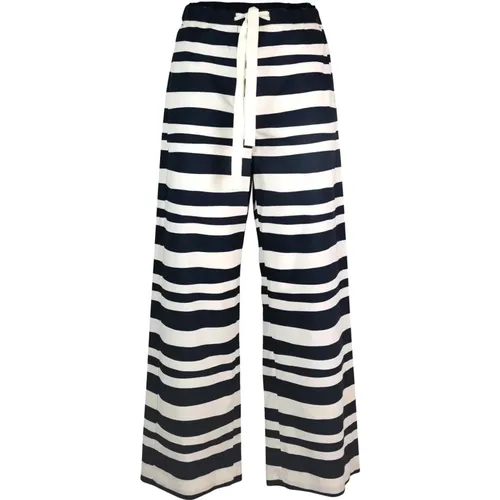 Blue Striped Cotton Trousers , female, Sizes: XS - Max Mara Studio - Modalova