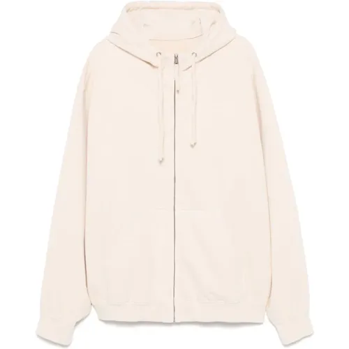 Zip-throughs, male, , Size: L Embroidered Logo Cotton Jacket - Maison Margiela - Modalova