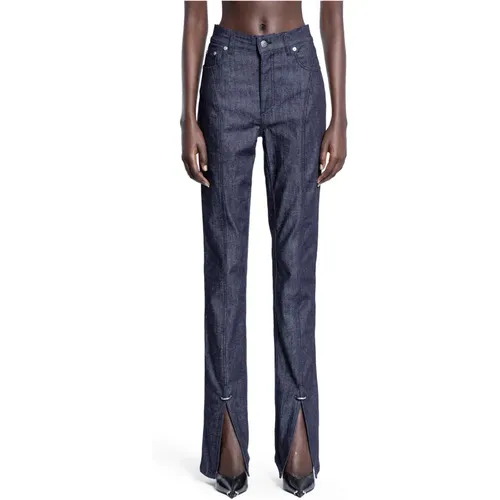 Slim-fit Trousers, female, , Size: W26 Denim Straight Pants with High Waist - Mugler - Modalova